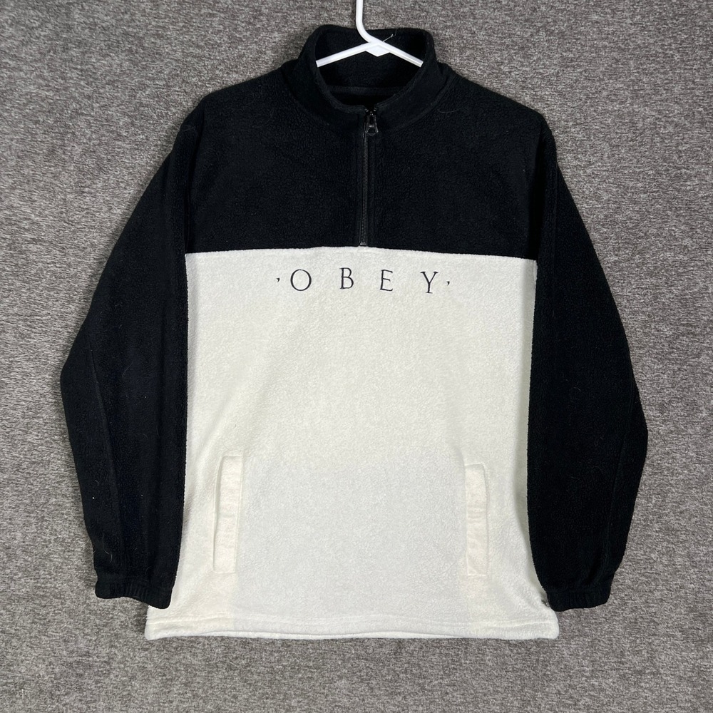 OBEY Worldwide Mens Fleece Pullover Sweater Small Half Zip Colorblock‎